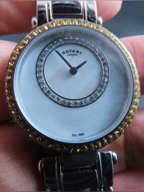 🛍️ Women's ROTARY WATCH! Two-Tone Silver and Gold Bracelet w/ Crystals